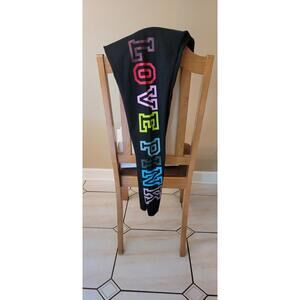 Victoria's Secret Pink Rainbow High Waist Leggings Black Love Pink Logo Large